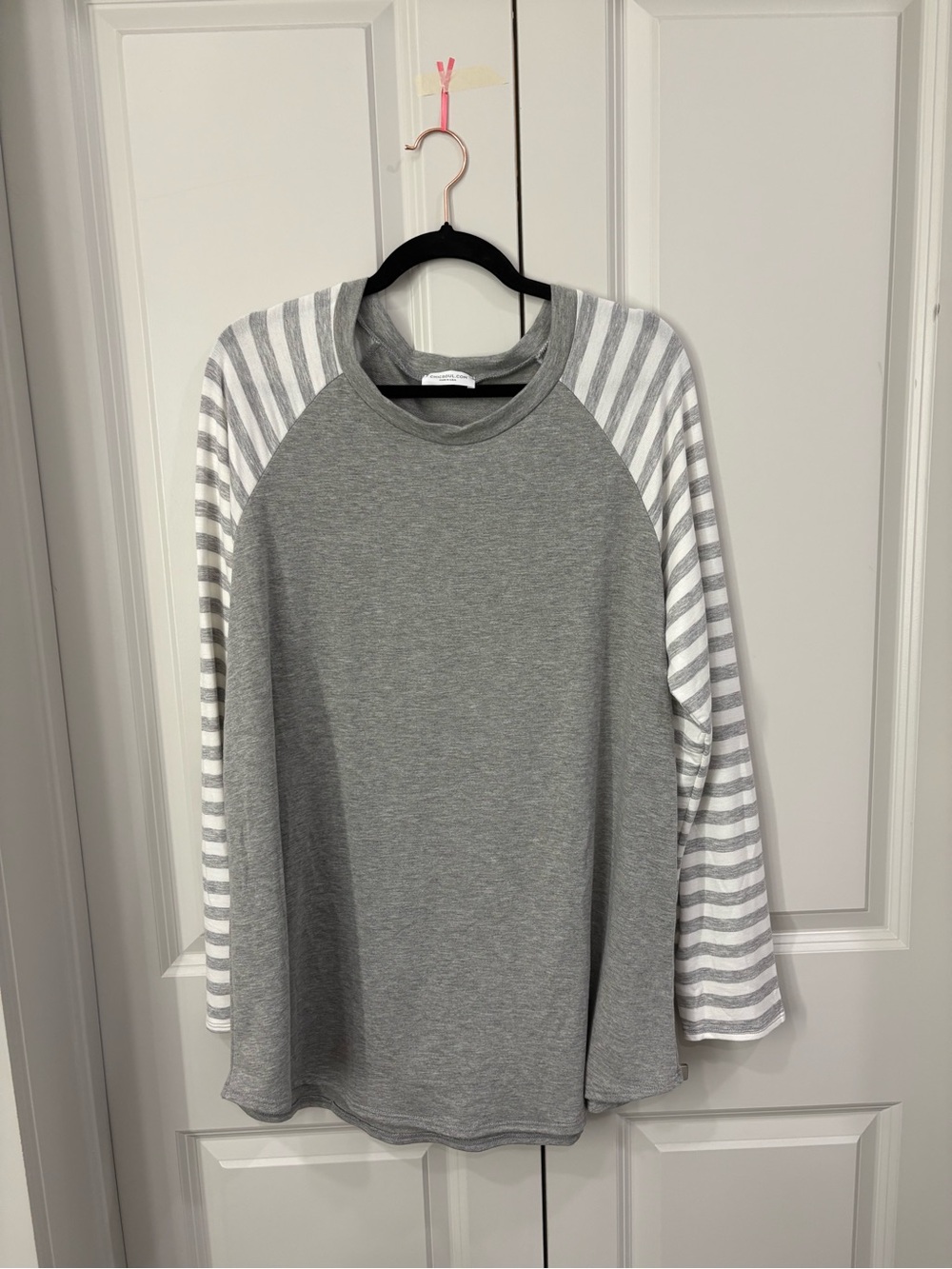 Chic Soul Gray Raglan Long Sleeve Tee with White Striped Sleeves